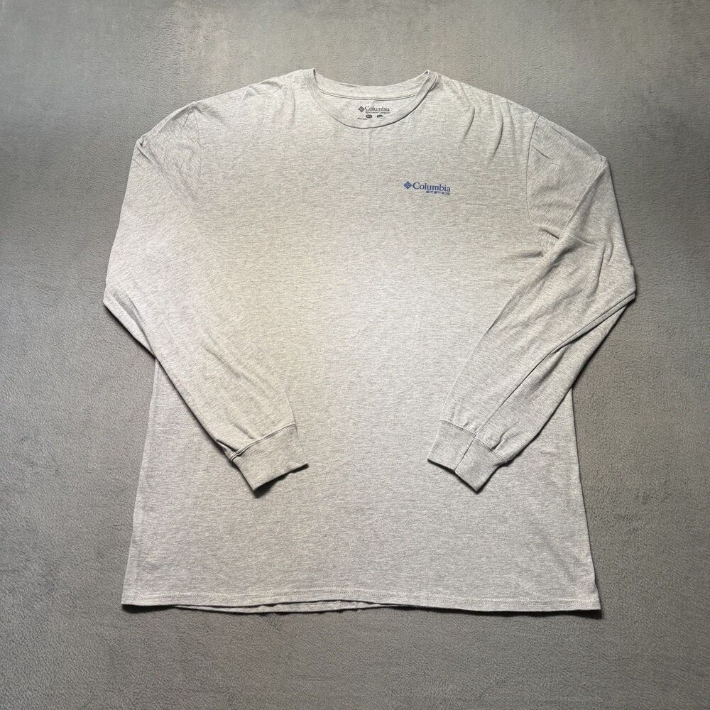 Columbia PFG Mens XXL Long Sleeve Graphic T Shirt Gray Blue Fishing Logo Tee